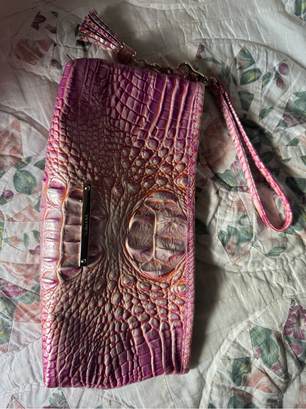 Brahmin Kayla Pink Peony Ombré Wristlet/Clutch VGUC